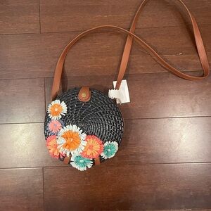 Woven Crossbody Bag - with raffia flowers NWT J Crew mercantile